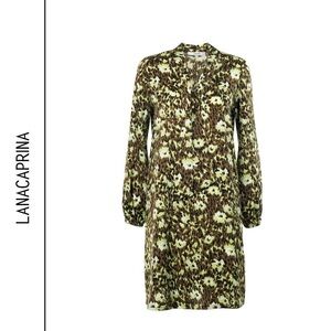 Lanacaprina Abito Donna Green Printed Dress with Tie Neck